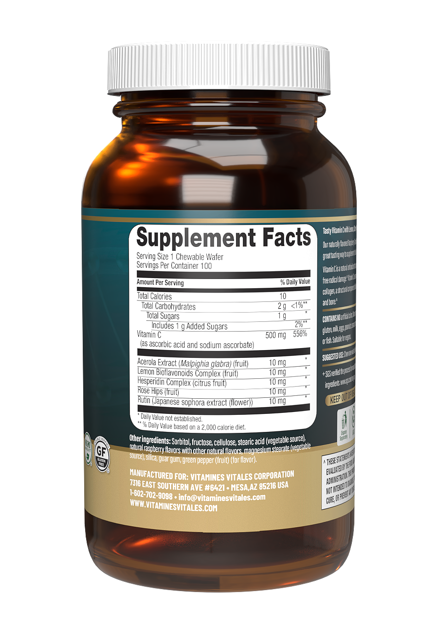 Chewable Vitamin C 500 mg Veg Wafer- Raspberry-Cherry Flavor